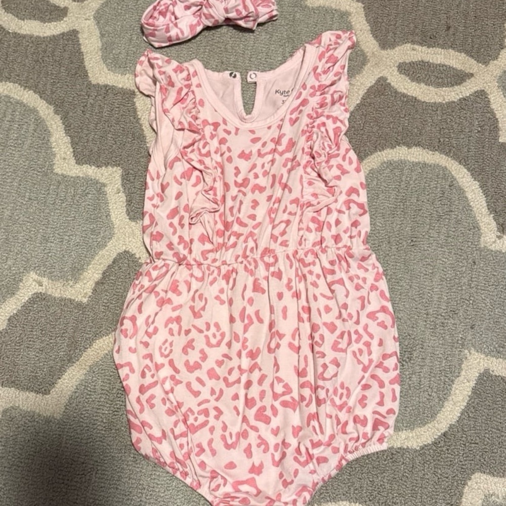 Pink Leopard Print Baby Romper with Headband